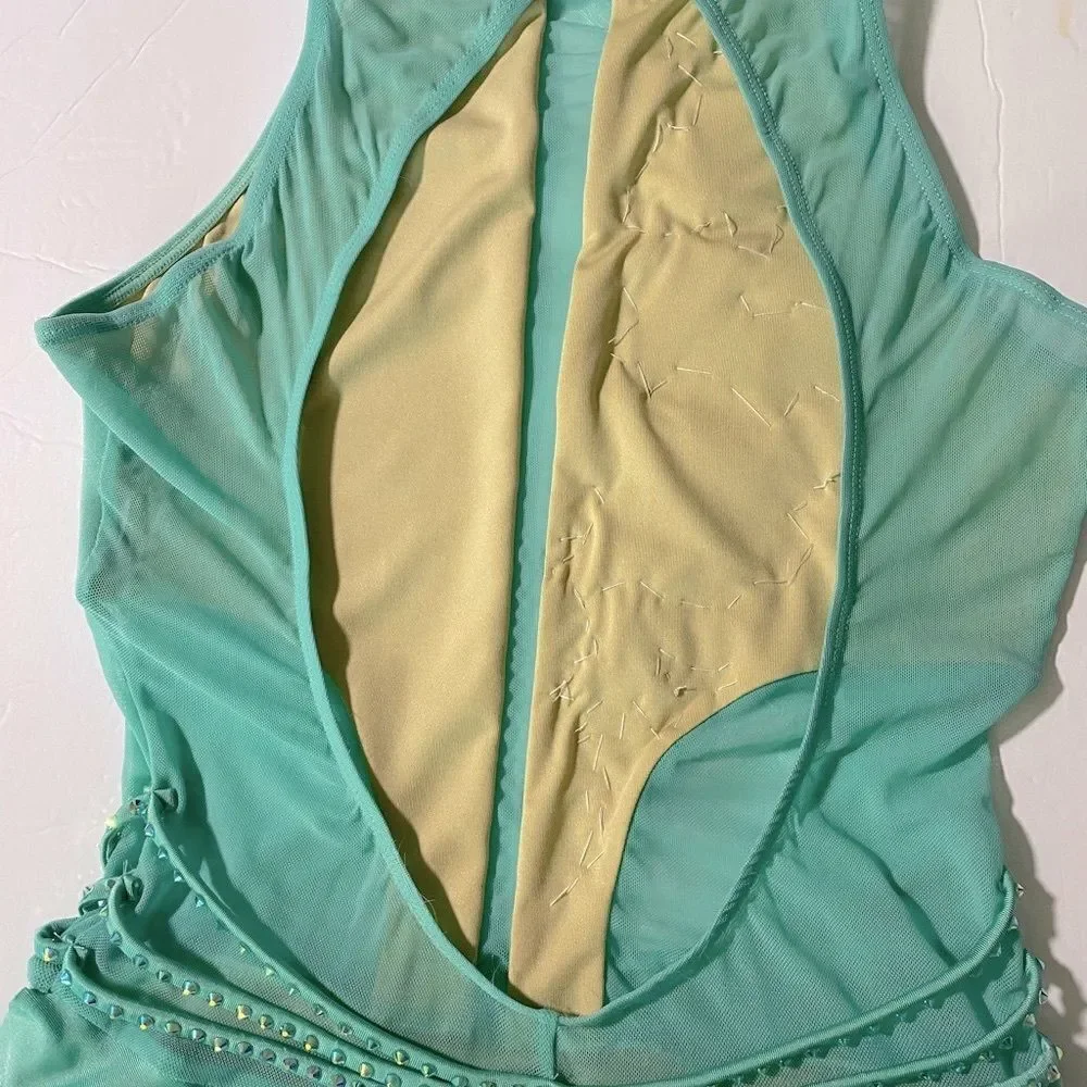 Competition custom Solo Costume lyrical Nude Illusion dance mint green MA